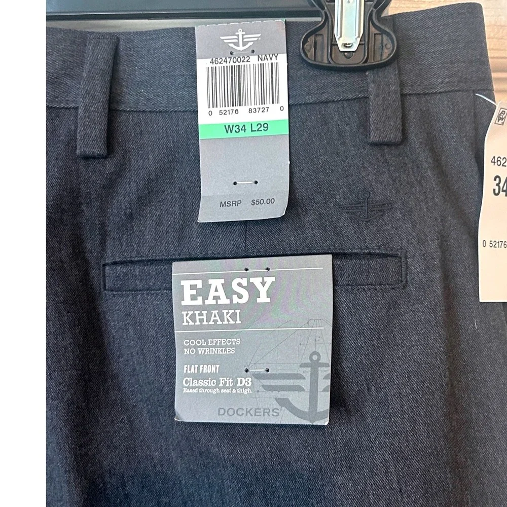 NWT Dockers Easy Khaki D3 Classic Fit‎ Flat Front Cool Effects Pants W34 L29